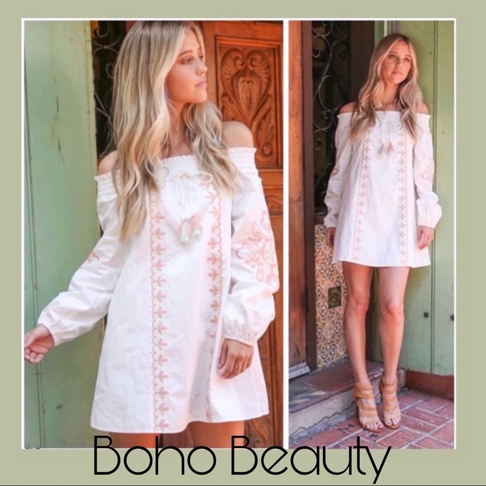 Boho Beauty - Off Shoulder Embroidery Dress